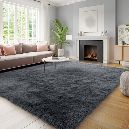 OLANLY 4x5.9 Fluffy Soft Area Rug for Bedroom (Grey, Washable Non-Slip Shaggy Carpet)