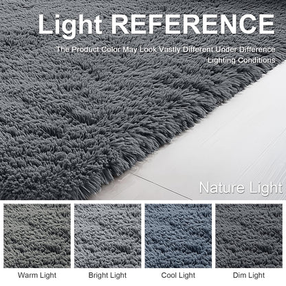 OLANLY 4x5.9 Fluffy Soft Area Rug for Bedroom (Grey, Washable Non-Slip Shaggy Carpet)