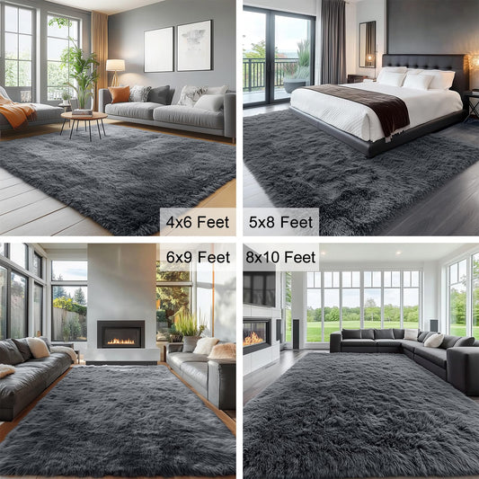 OLANLY 4x5.9 Fluffy Soft Area Rug for Bedroom (Grey, Washable Non-Slip Shaggy Carpet)