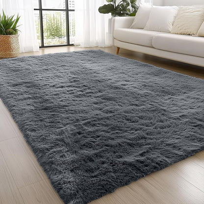 OLANLY 4x5.9 Fluffy Soft Area Rug for Bedroom (Grey, Washable Non-Slip Shaggy Carpet)