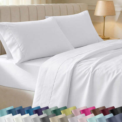 California Design Den 100% Cotton White King Sheet Set displayed on bed