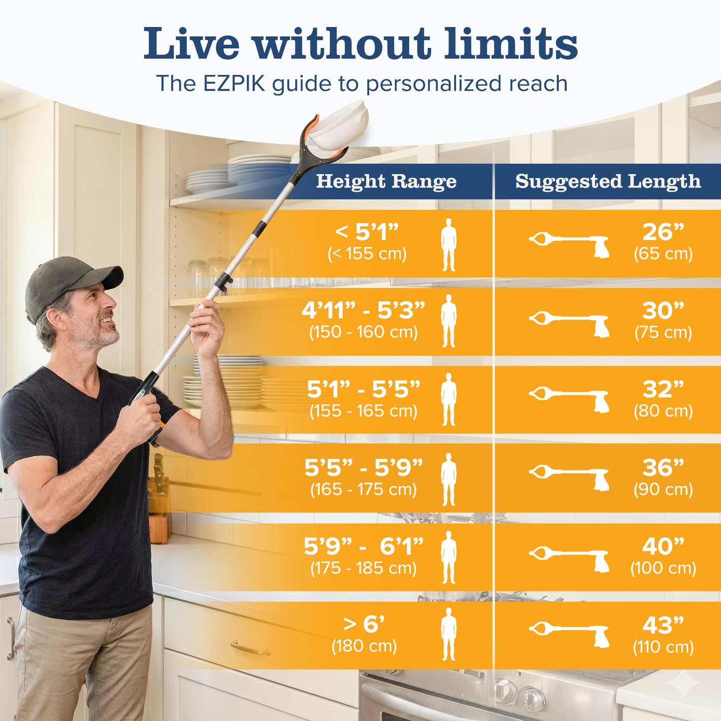 EZPIK PRO long reach tool reaching items on top shelves and cabinets