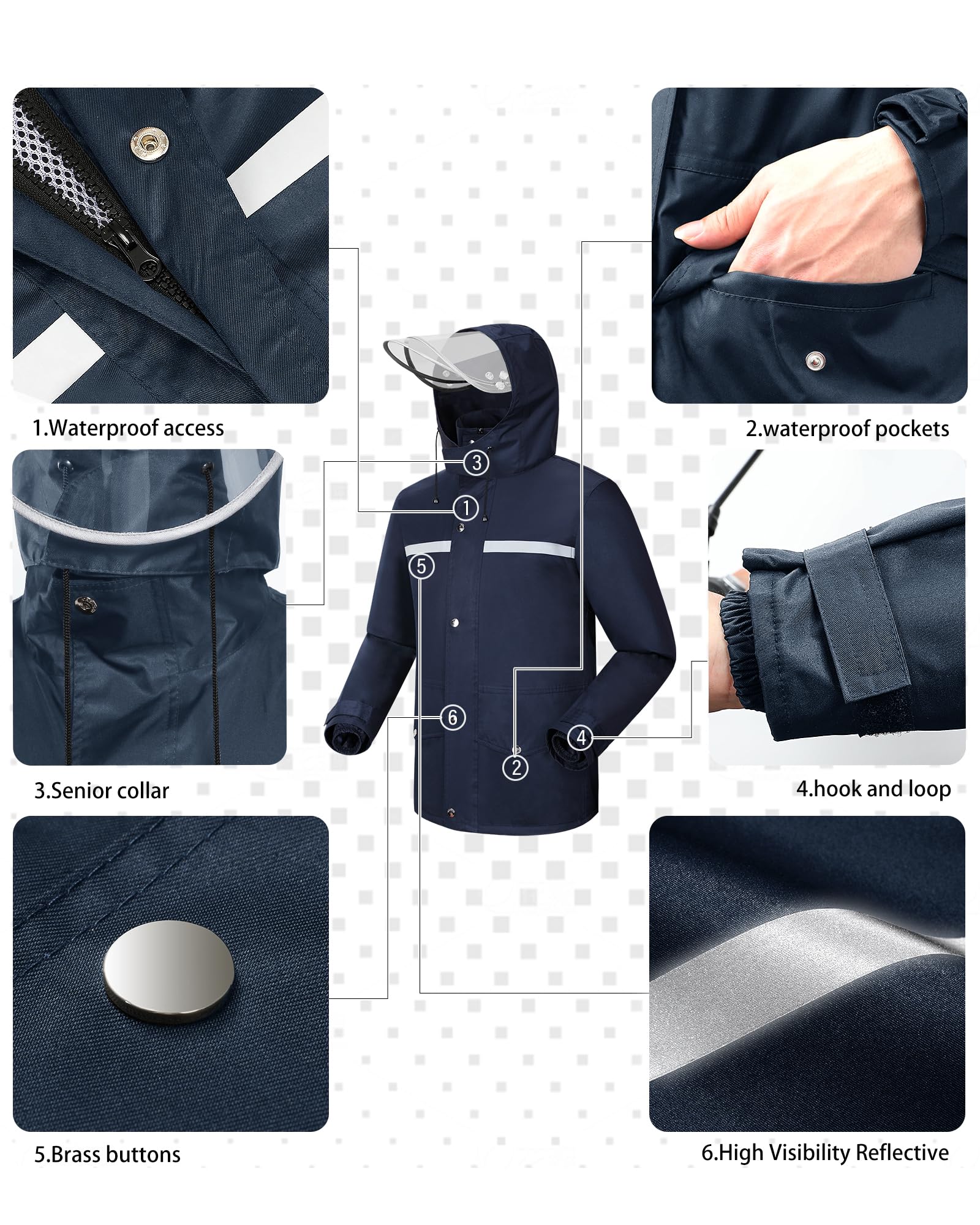 Detachable transparent brim hood detail on iCreek waterproof rain jacket