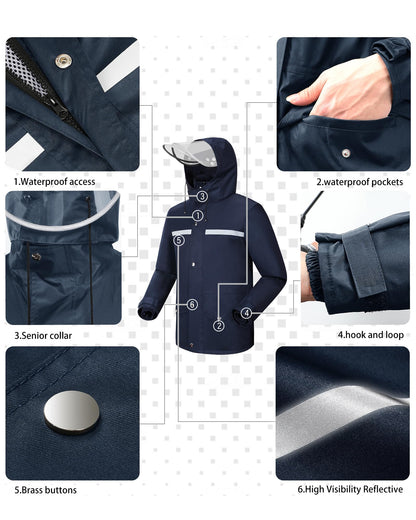 Detachable transparent brim hood detail on iCreek waterproof rain jacket