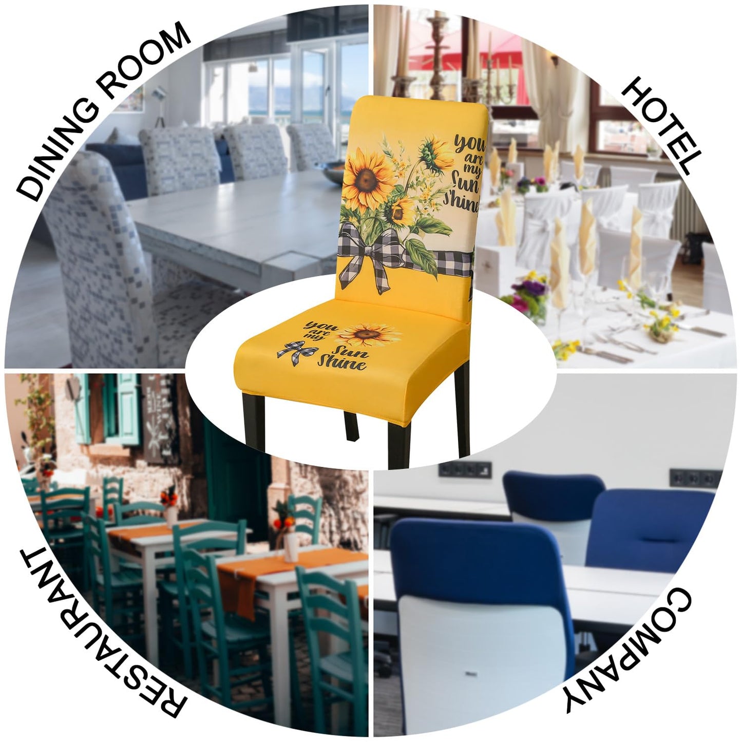 JQinHome sunflower dining chair covers styled in a modern dining room setup