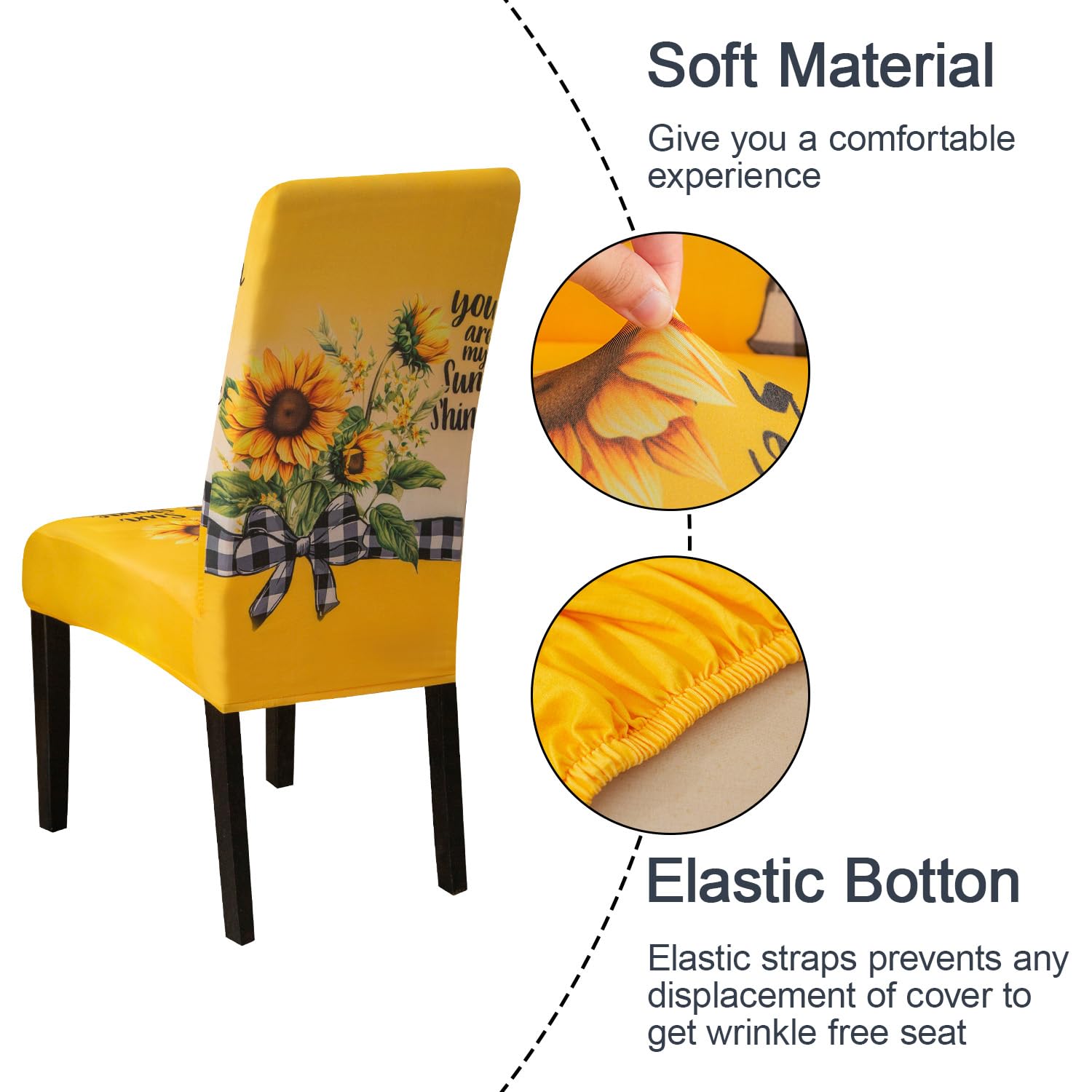 Close-up of high stretch spandex polyester fabric on sunflower chair cover