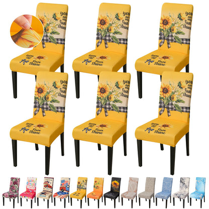 Set of 6 JQinHome sunflower pattern stretch dining chair slipcovers on chairs