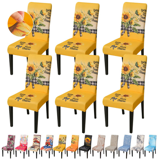 Set of 6 JQinHome sunflower pattern stretch dining chair slipcovers on chairs