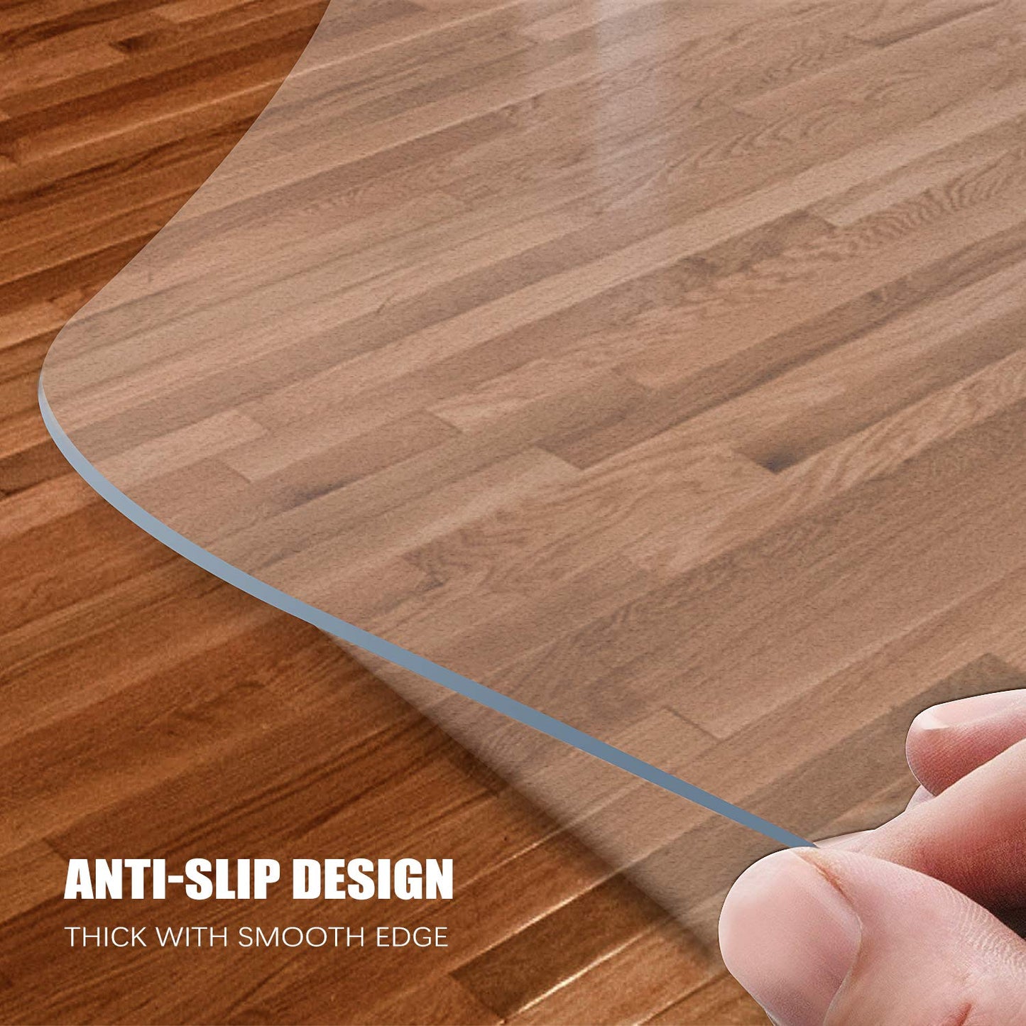 Kuyal clear chair mat anti-slip design featuring thick and smooth edges for hard floors.