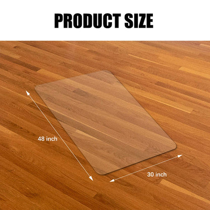 Kuyal 48 x 30 inch rectangular transparent chair mat showing product size and dimensions.