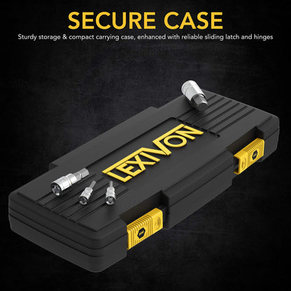 LEXIVON 32-Piece Master Hex Bit Socket Set heavy-duty secure storage and carrying case with reliable latches.