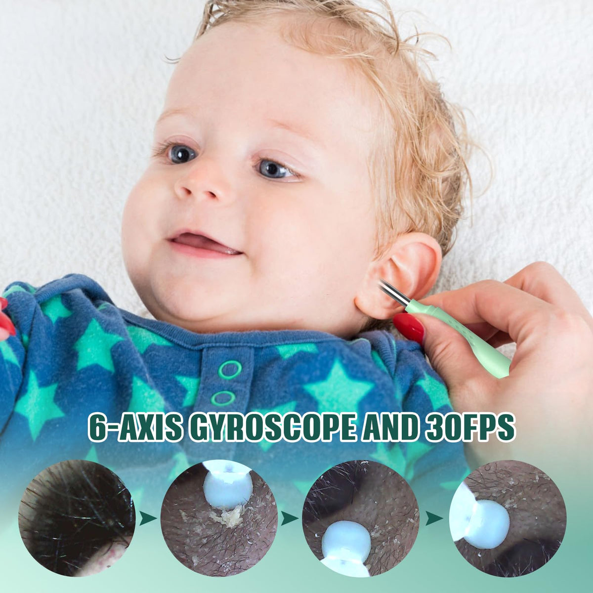 LMECHN wireless otoscope featuring 6-axis gyroscope and 30fps smooth live view for safe ear cleaning on child