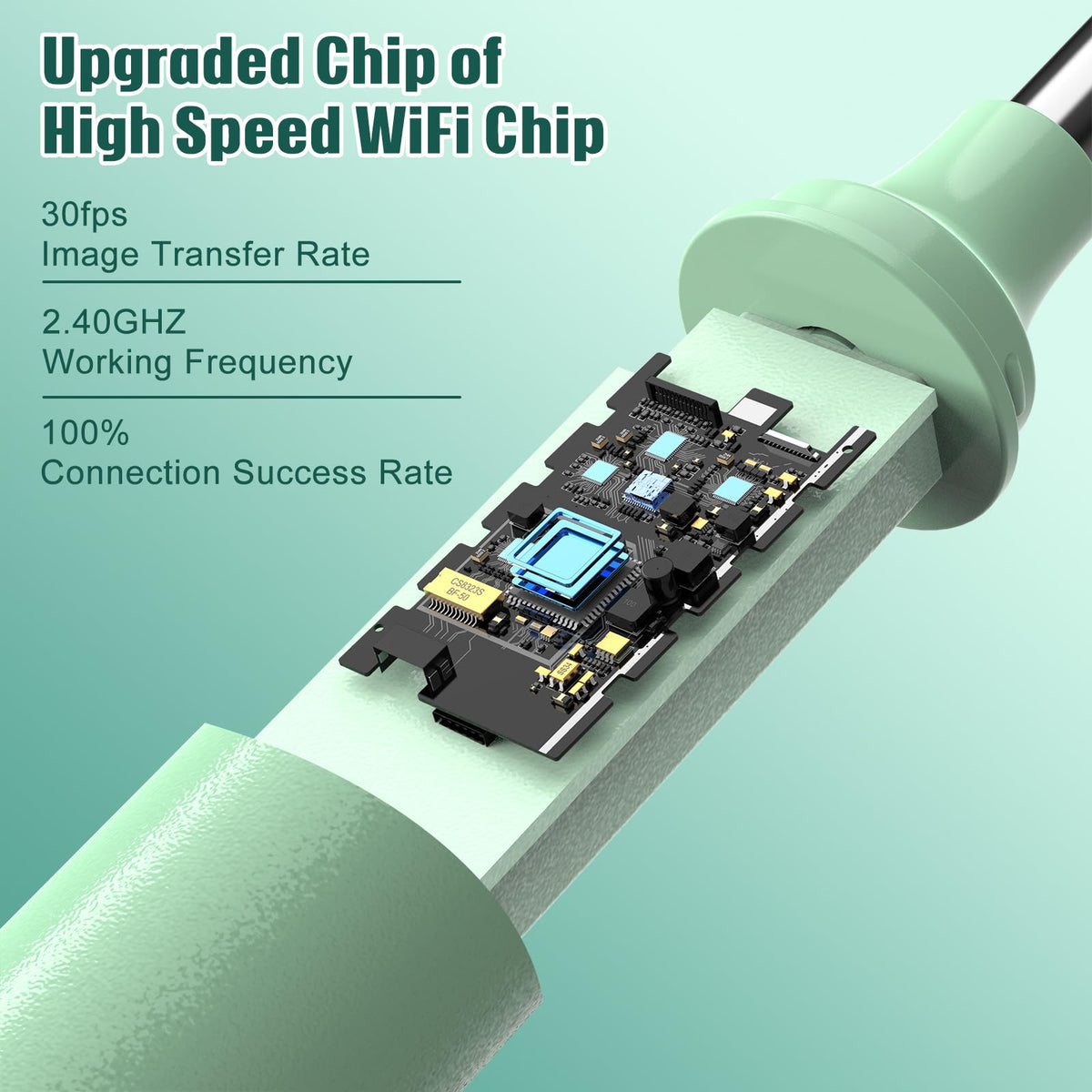 LMECHN wireless otoscope upgraded high speed Wi-Fi chip and internal board structure diagram