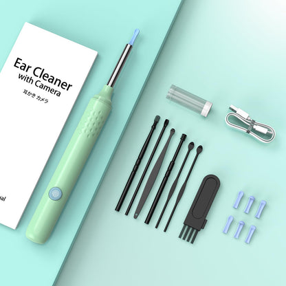 LMECHN wireless otoscope package contents showing device, charging cable, user manual, and multiple replacement soft ear spoons
