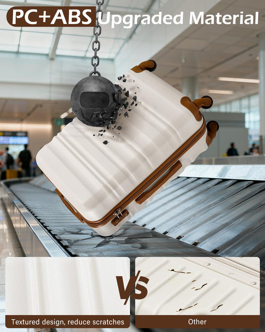 White hardside suitcase with PC+ABS upgraded material undergoing a durability test with a wrecking ball, showing scratch-resistant texture comparison