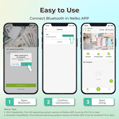 Easy 3-step Bluetooth connection guide for Nelko P21 label maker via Nelko smartphone app