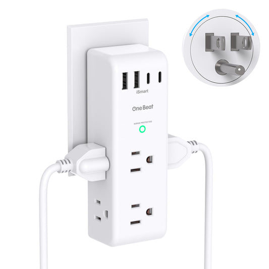 One Beat 10-in-1 Rotating Plug Surge Protector with 6 AC Outlets and 4 USB Ports