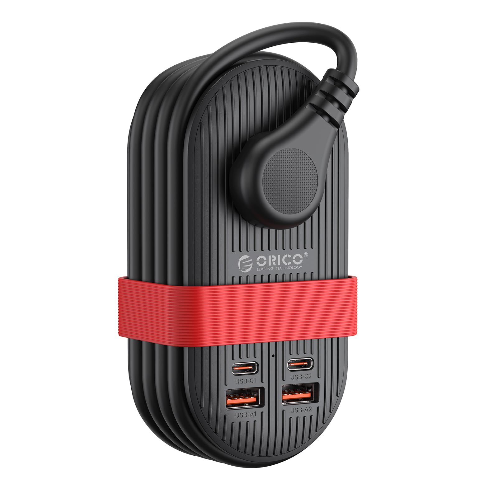 ORICO 7-in-1 travel power strip with integrated wrap cord - black