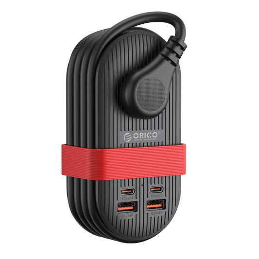 ORICO 7-in-1 travel power strip with integrated wrap cord - black