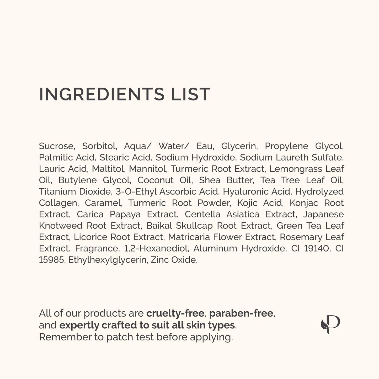 Plantifique Turmeric & Kojic Acid Soap full ingredients list including hyaluronic acid, collagen, vitamin c, and botanical extracts.