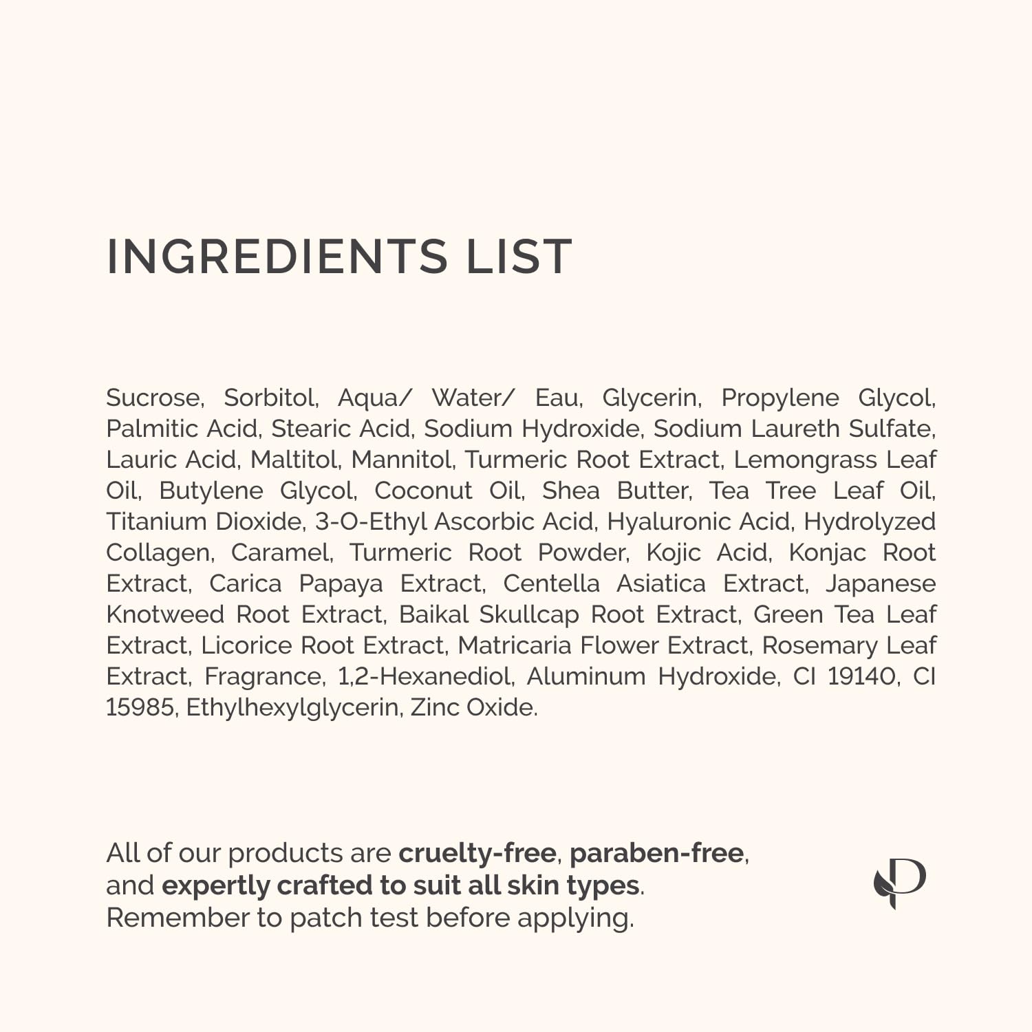 Plantifique Turmeric & Kojic Acid Soap full ingredients list including hyaluronic acid, collagen, vitamin c, and botanical extracts.