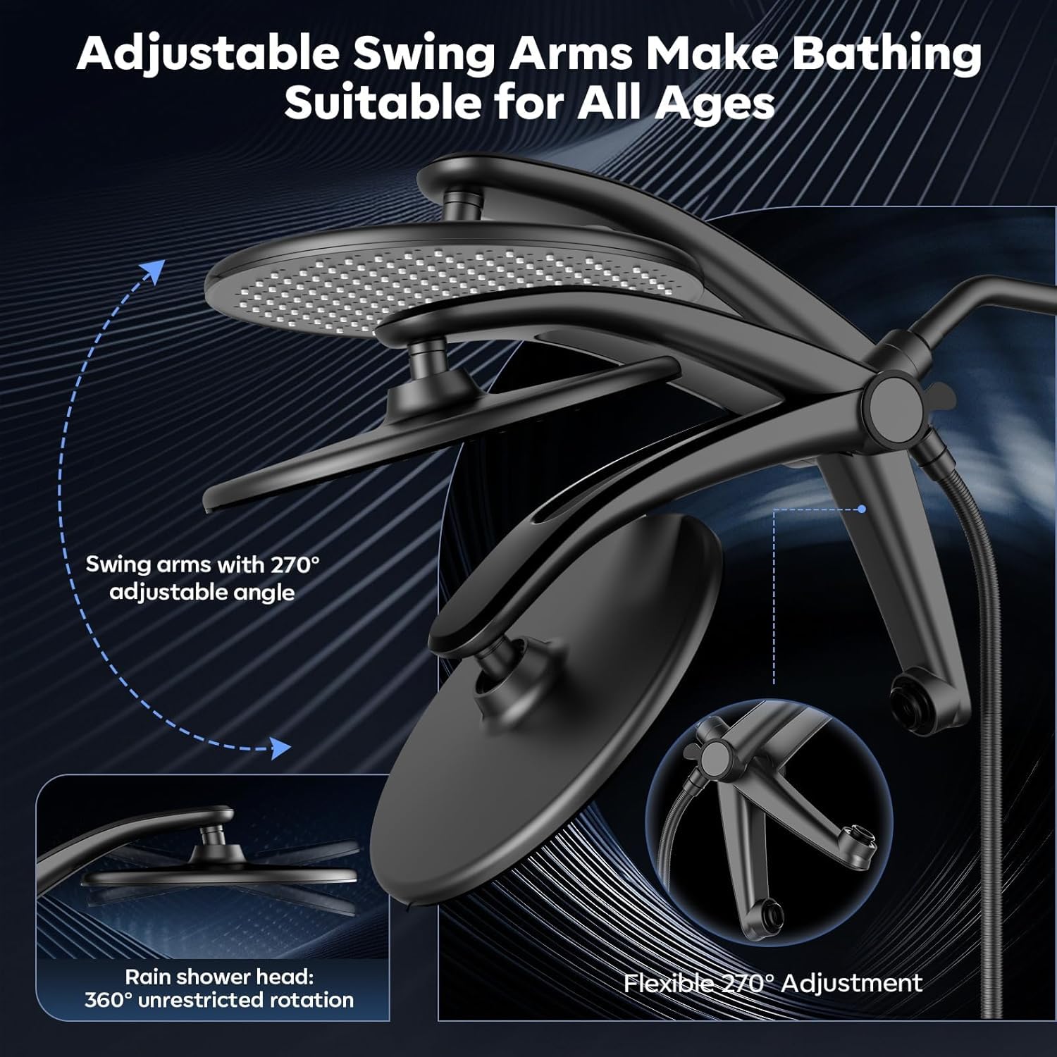 Razime 10-Inch High Pressure Dual Shower Head Adjustable Swing Arms with 270 Degree Rotation