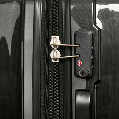 Close-up of side-mounted TSA-approved combination lock and heavy-duty zippers on Samsonite Winfield 2 luggage