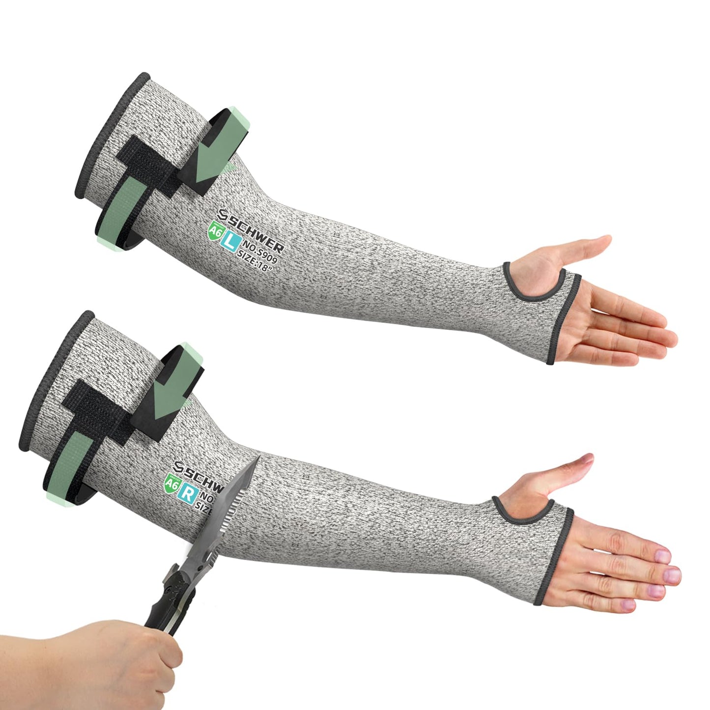 Schwer PRO-SKIN ANSI A6 cut resistant sleeves in grey with thumbhole and detachable straps