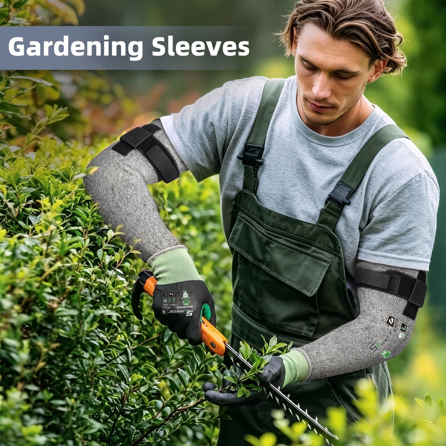 Infographic displaying enhanced durability features of Schwer ANSI A6 cut-resistant sleeves, including 13-gauge HPPE fabric and service life comparison metrics.
