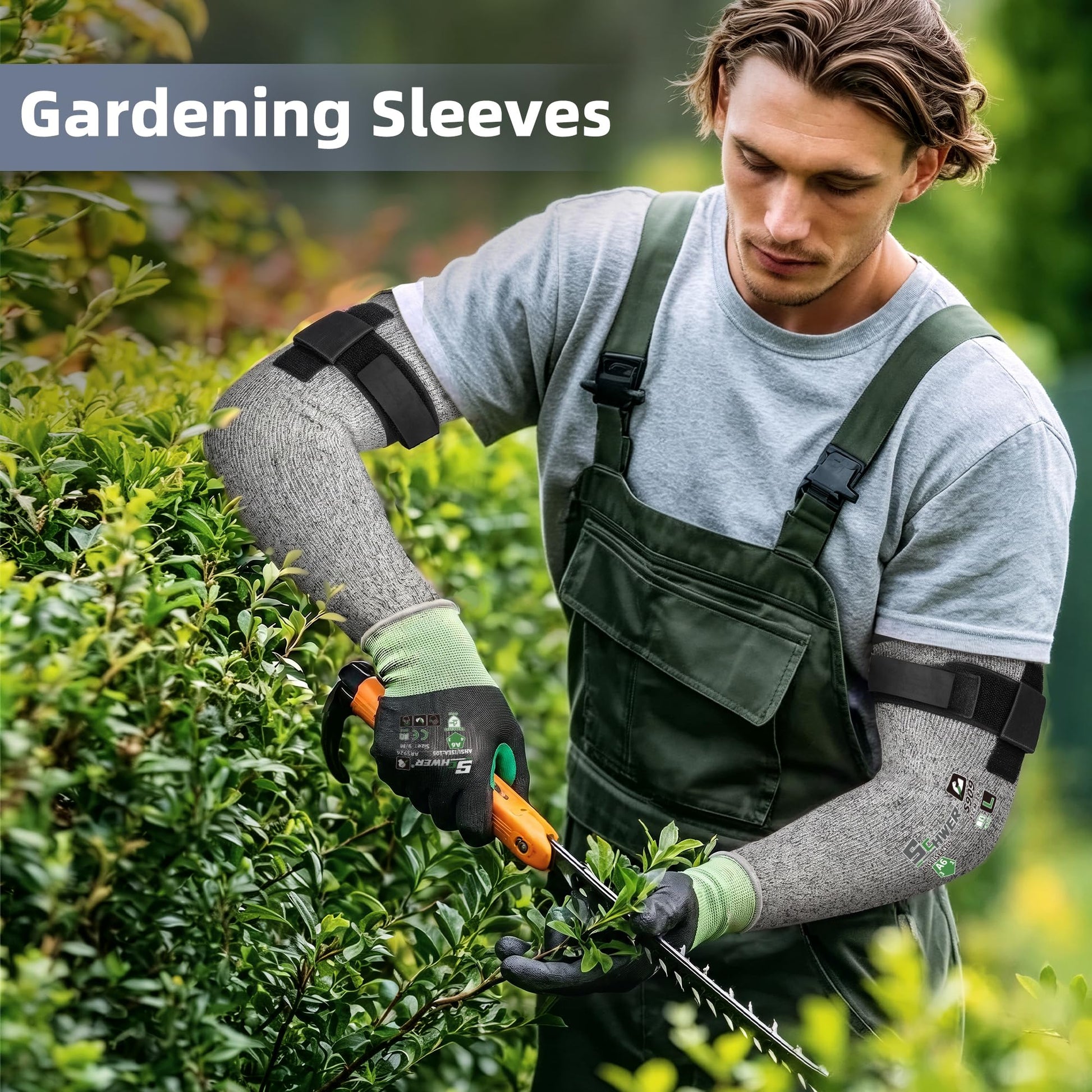 Infographic displaying enhanced durability features of Schwer ANSI A6 cut-resistant sleeves, including 13-gauge HPPE fabric and service life comparison metrics.