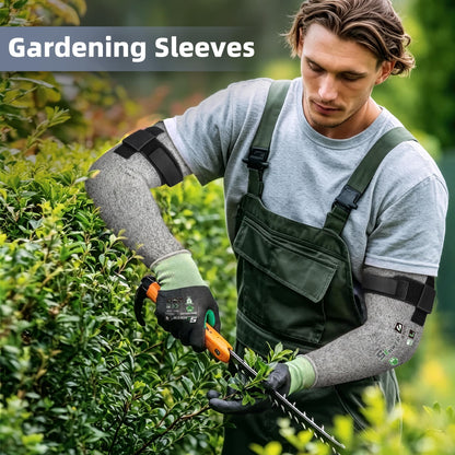 Infographic displaying enhanced durability features of Schwer ANSI A6 cut-resistant sleeves, including 13-gauge HPPE fabric and service life comparison metrics.