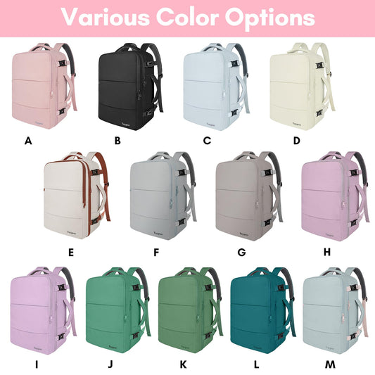 Collection of Taygeer travel backpacks in various color options shown on a white background with 'Various Color Options' text at the top.