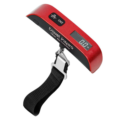 travel inspira red digital luggage scale with backlit LCD display and hanging strap