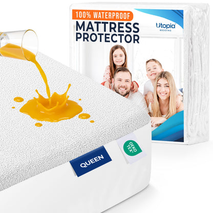 Utopia Bedding Waterproof Queen Size Mattress Protector in White showing liquid spill resistance