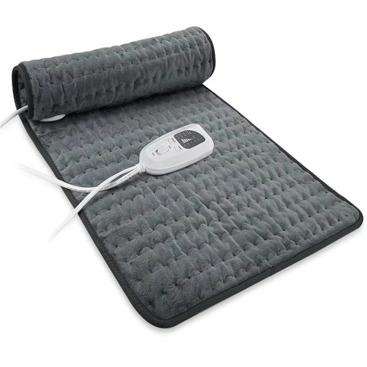 VANKADA electric heating pad in gray green with digital controller on white background