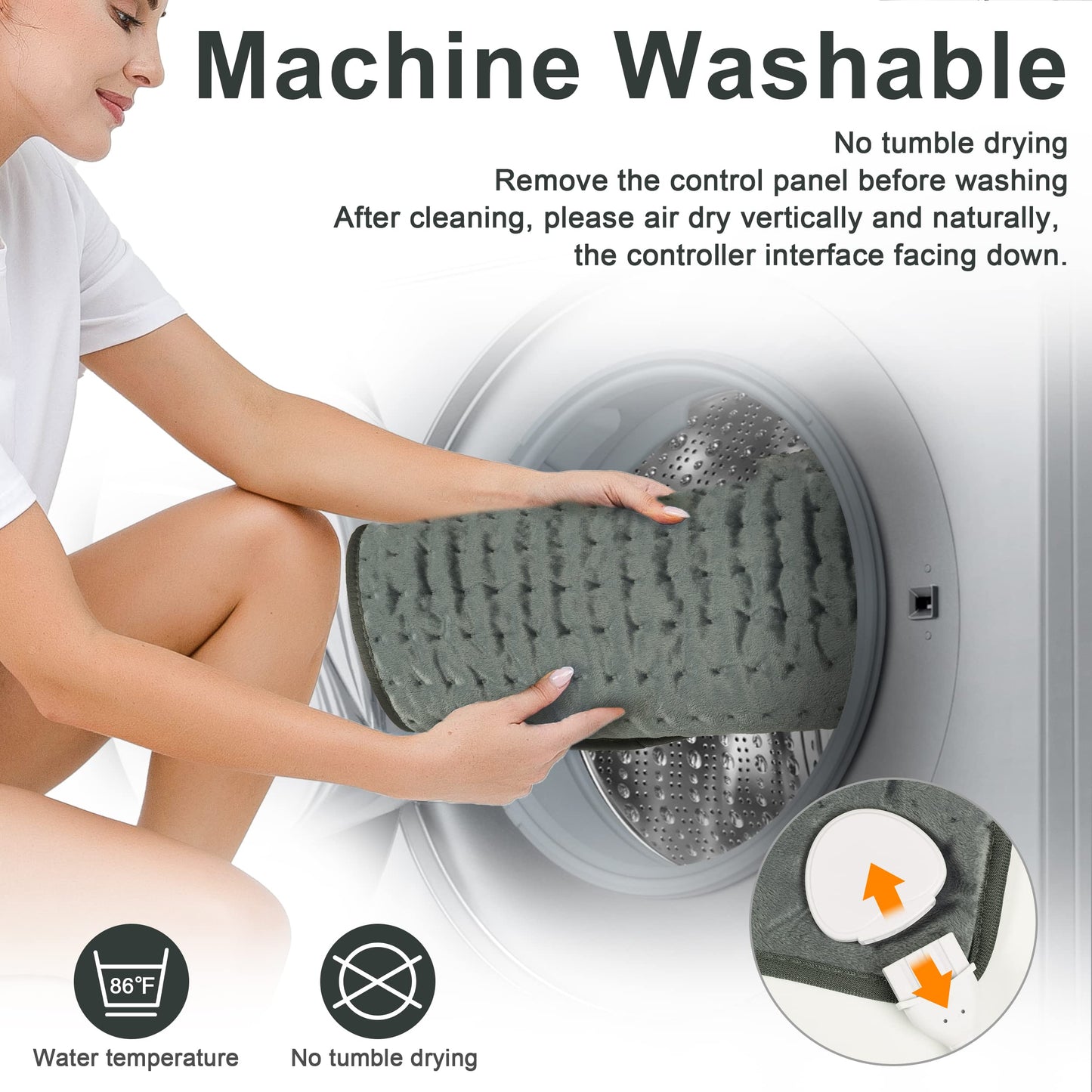 VANKADA machine washable electric heating pad with detachable controller and washing instructions