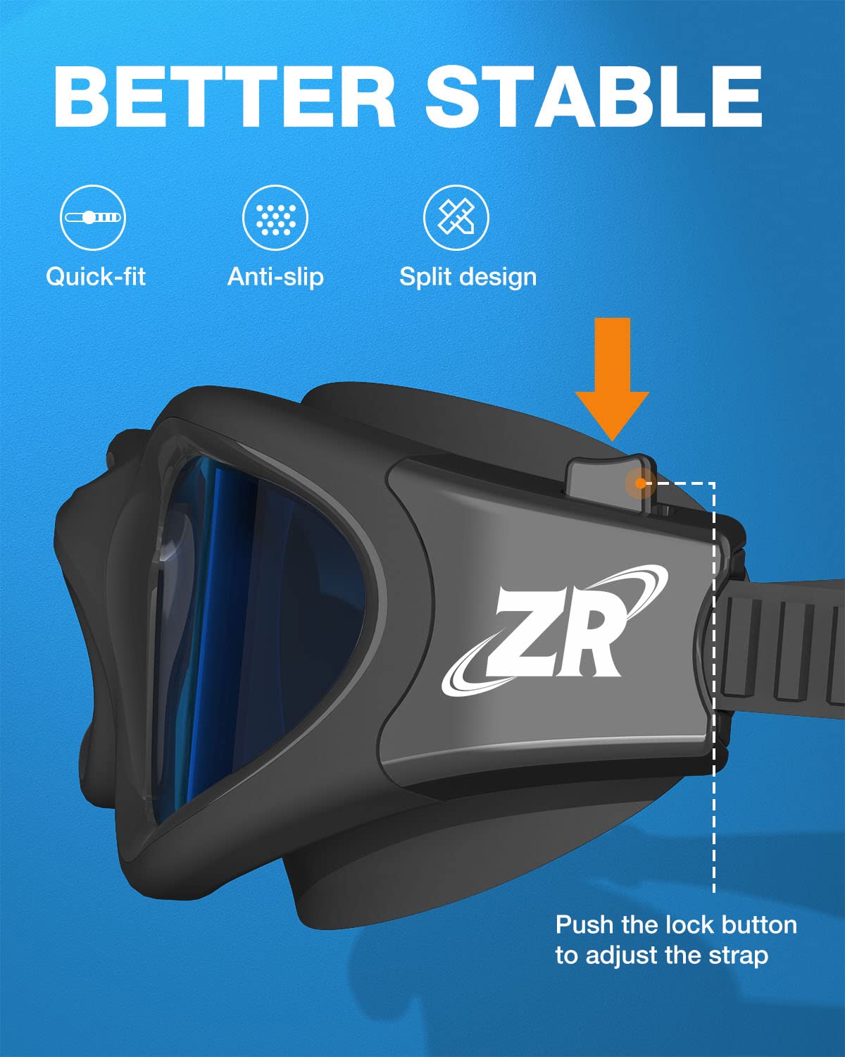ZIONOR G1 Swim Goggles quick-fit lock button and stable split design strap adjustment