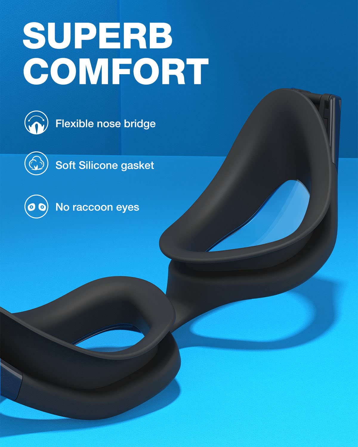 ZIONOR G1 Swim Goggles superb comfort featuring flexible nose bridge and soft silicone gasket