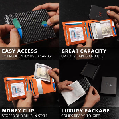 Inside view of Zitahli bifold wallet showing 12 card slots and ID window