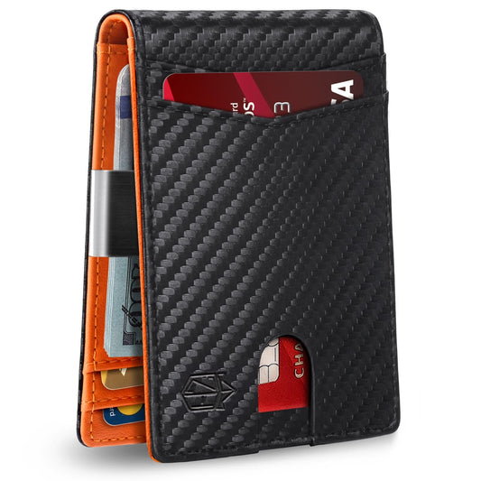 Zitahli mens slim RFID blocking wallet in carbon black and orange