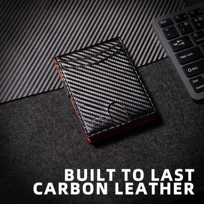 Zitahli built to last carbon leather minimalist wallet with orange accent trim