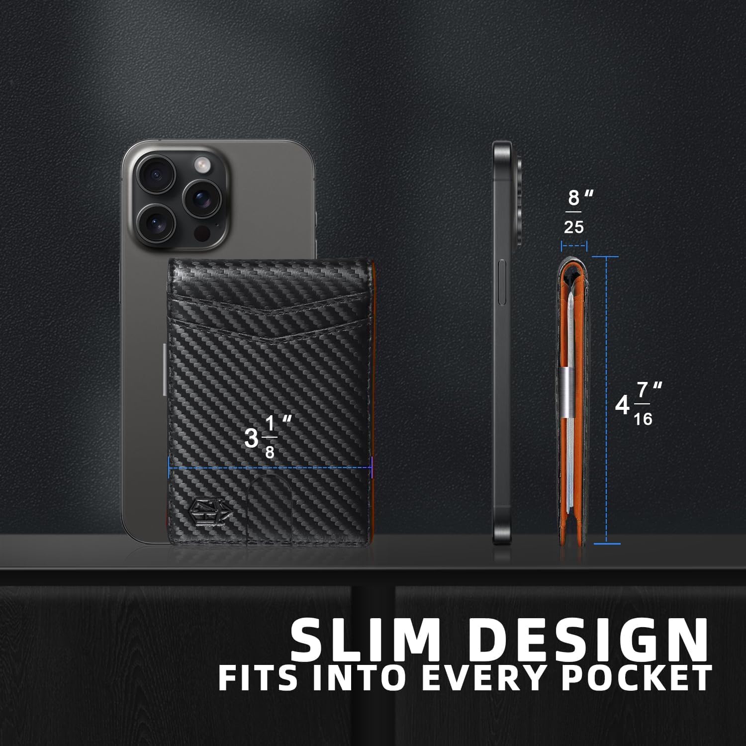 Zitahli slim minimalist wallet dimensions and thin profile compared to smartphone