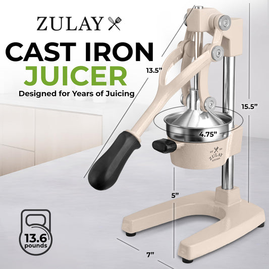 Dimension and weight diagram of Zulay Kitchen manual cast iron citrus juicer press