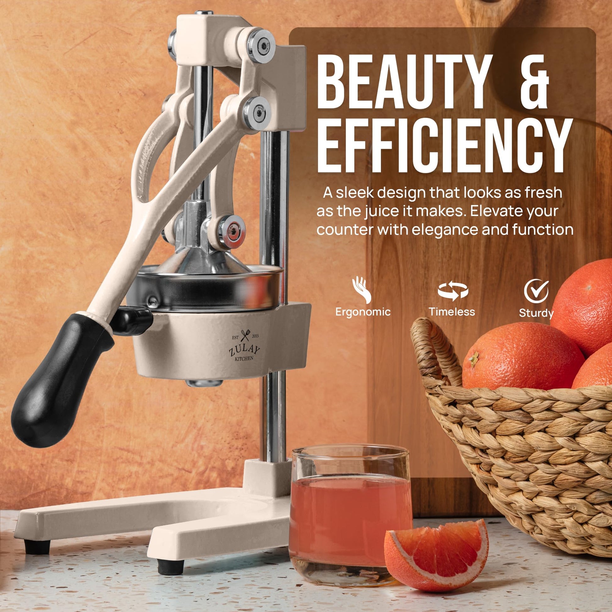 Zulay Kitchen cast iron citrus press juicer elegant design with ergonomic handle and sturdy base