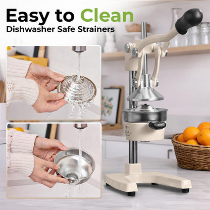 Easy to clean dishwasher safe stainless steel strainers of Zulay manual citrus juicer