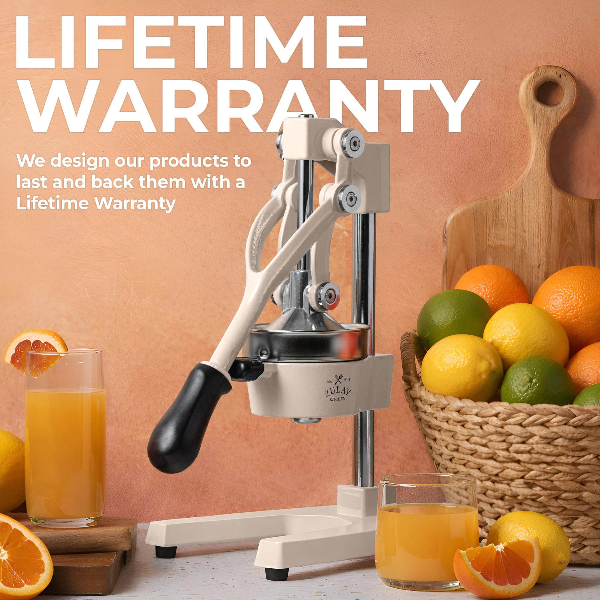 Zulay Kitchen lifetime warranty guarantee for professional cast iron citrus press juicer