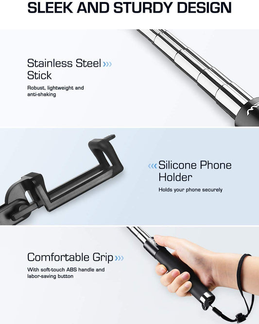 Selfie Stick, Lightweight Extendable 31.9 Inch Bluetooth Selfie Stick Monopod with Wireless Remote