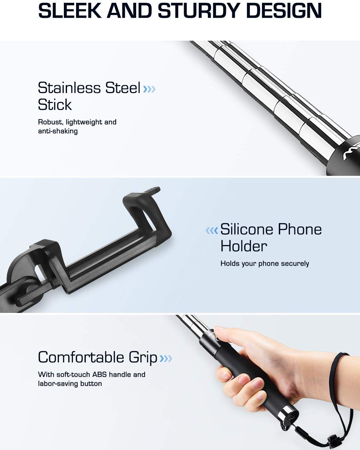 Selfie Stick, Lightweight Extendable 31.9 Inch Bluetooth Selfie Stick Monopod with Wireless Remote