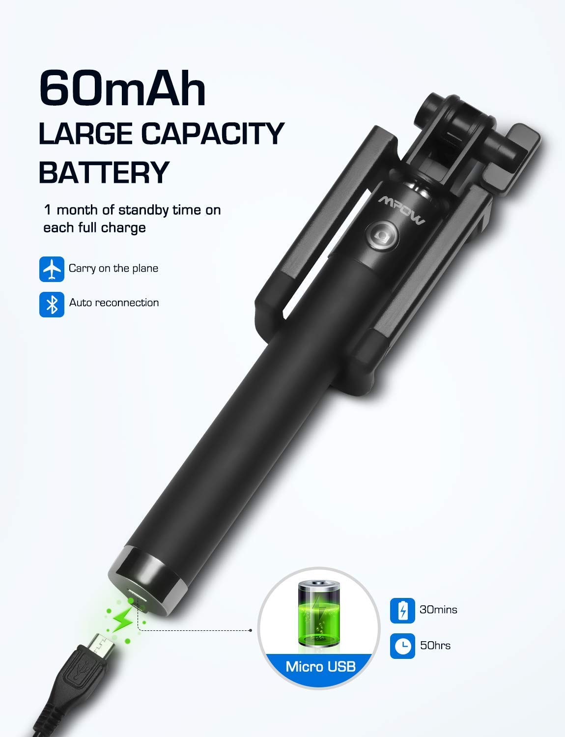 Selfie Stick, Lightweight Extendable 31.9 Inch Bluetooth Selfie Stick Monopod with Wireless Remote