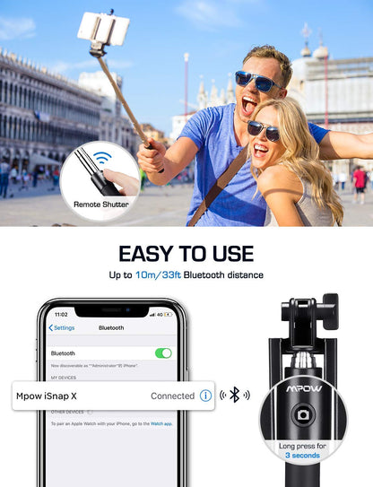 Selfie Stick, Lightweight Extendable 31.9 Inch Bluetooth Selfie Stick Monopod with Wireless Remote